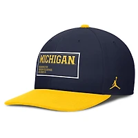 Men's Jordan Brand Navy/Maize Michigan Wolverines 2025 On-Field Patch Pro Dri-FIT Snapback Hat