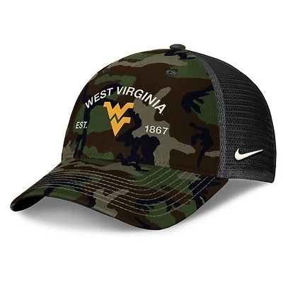 Men's Nike Camo West Virginia Mountaineers 2025 Military Appreciation Rise Adjustable Trucker Hat
