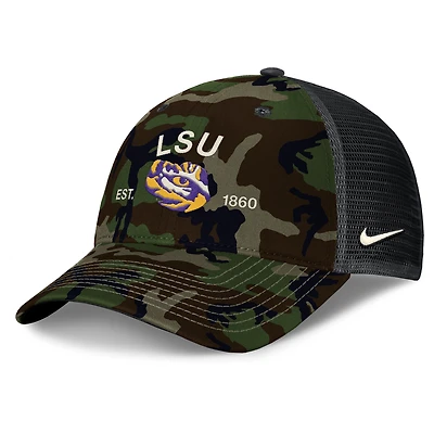 Men's Nike Camo LSU Tigers 2025 Military Appreciation Rise Adjustable Trucker Hat
