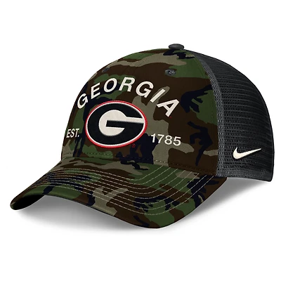 Men's Nike Camo Georgia Bulldogs 2025 Military Appreciation Rise Adjustable Trucker Hat