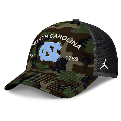 Men's Jordan Brand Camo North Carolina Tar Heels 2025 Military Appreciation Rise Adjustable Trucker Hat