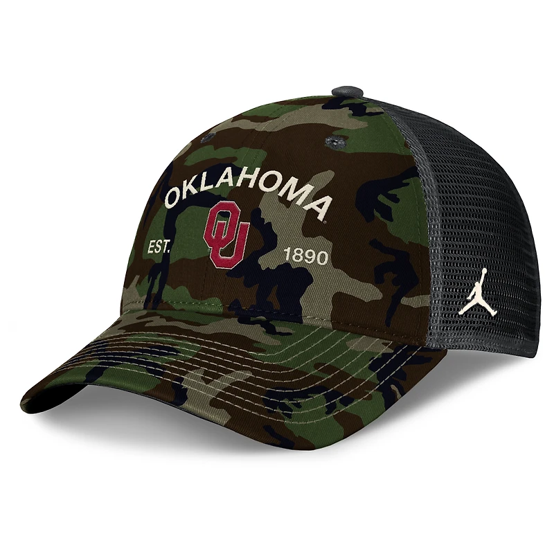 Men's Jordan Brand Camo Oklahoma Sooners 2025 Military Appreciation Rise Adjustable Trucker Hat