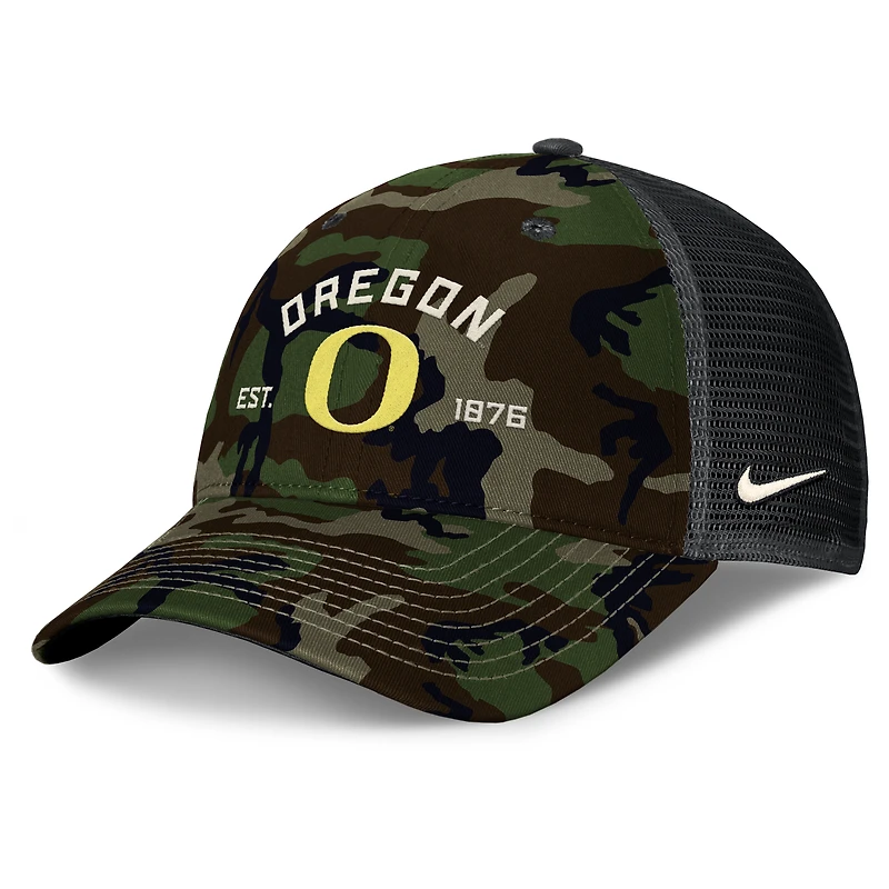 Men's Nike Camo Oregon Ducks 2025 Military Appreciation Rise Adjustable Trucker Hat