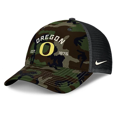 Men's Nike Camo Oregon Ducks 2025 Military Appreciation Rise Adjustable Trucker Hat