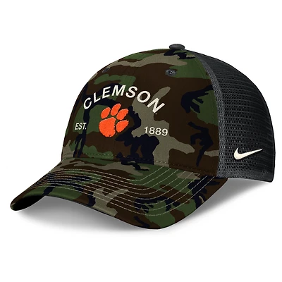 Men's Nike Camo Clemson Tigers 2025 Military Appreciation Rise Adjustable Trucker Hat