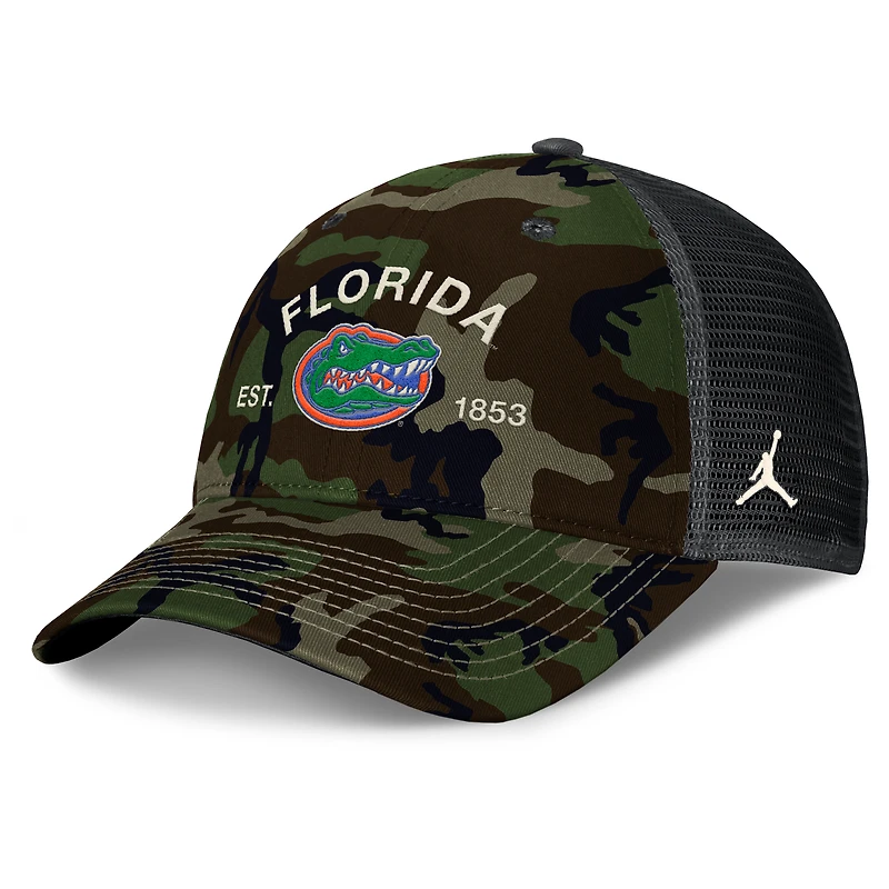 Men's Jordan Brand Camo Florida Gators 2025 Military Appreciation Rise Adjustable Trucker Hat