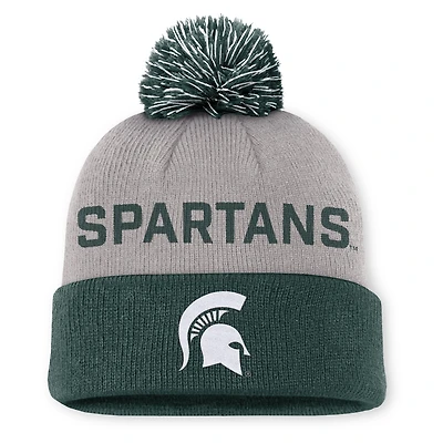 Men's Nike Gray/Green Michigan State Spartans Primetime Peak Cuffed Knit Hat with Pom