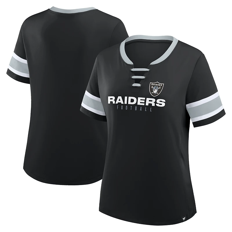 Women's Fanatics Black Las Vegas Raiders Redzone Draw Play Athena Lace-Up T-Shirt