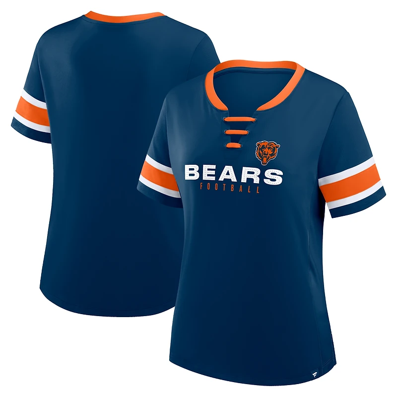 Women's Fanatics Navy Chicago Bears Redzone Draw Play Athena Lace-Up T-Shirt