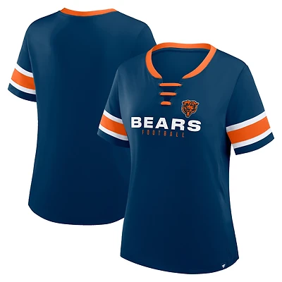 Women's Fanatics Navy Chicago Bears Redzone Draw Play Athena Lace-Up T-Shirt