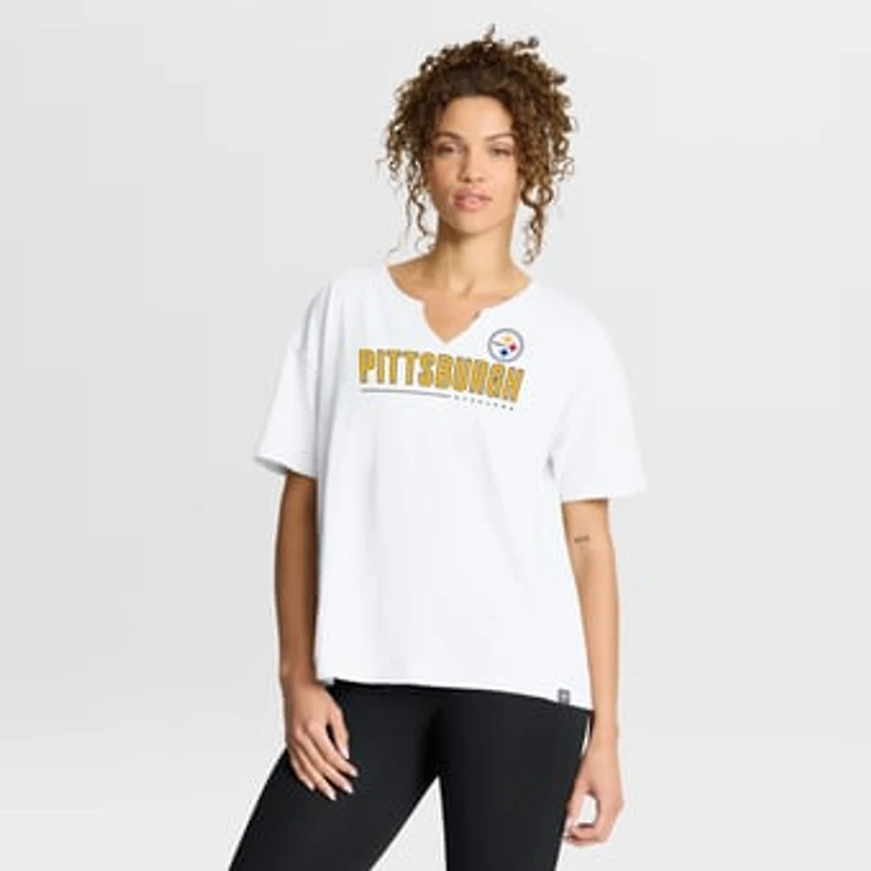Women's Fanatics White Pittsburgh Steelers Redzone Slub Boxy T-Shirt