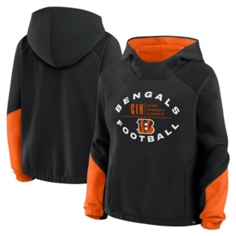 Women's Fanatics Black Cincinnati Bengals Oversized Redzone Bubble Screen Pullover Hoodie