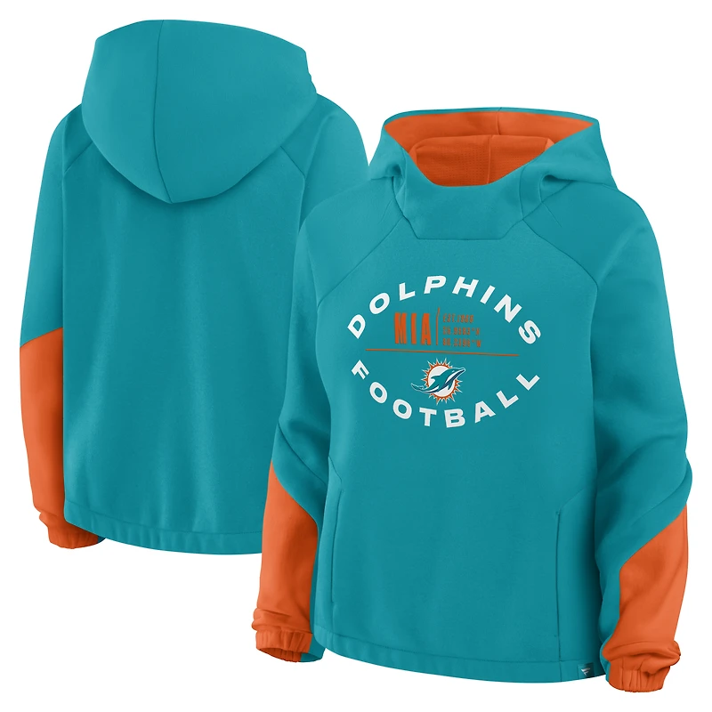 Women's Fanatics Aqua Miami Dolphins Oversized Redzone Bubble Screen Pullover Hoodie