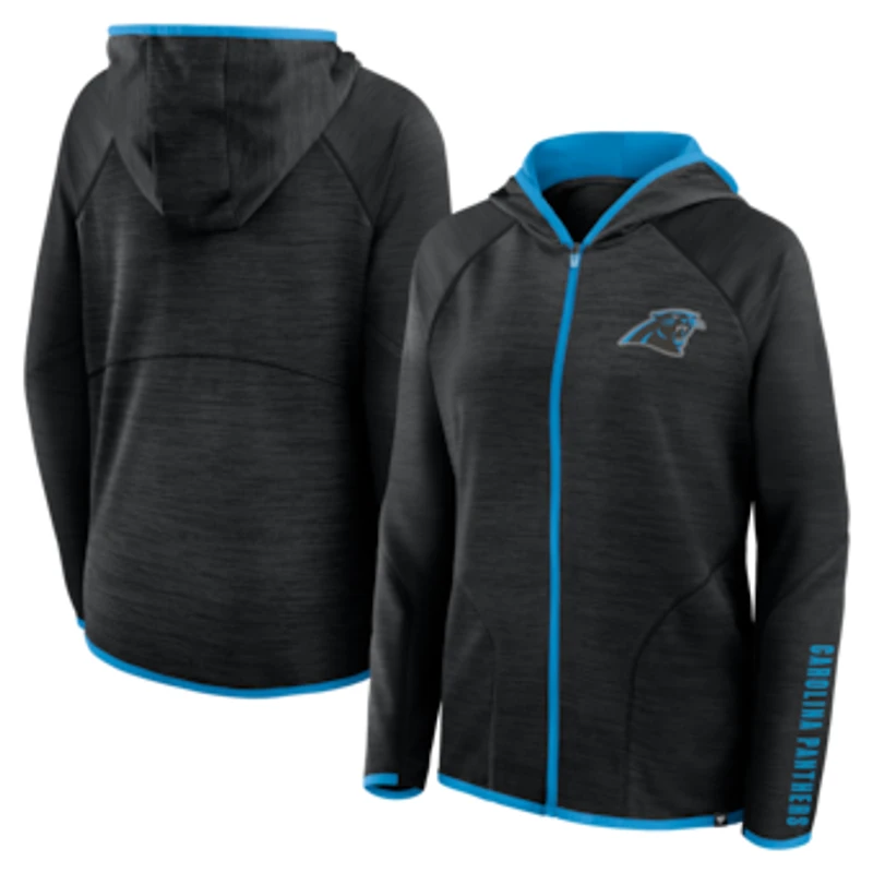 Women's Fanatics Black Carolina Panthers Redzone End Around Pass Raglan Full-Zip Hoodie