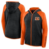 Women's Fanatics Black/Orange Cincinnati Bengals Redzone End Around Pass Raglan Full-Zip Hoodie