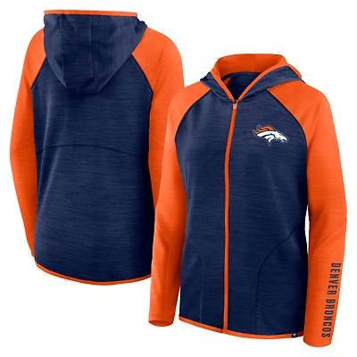 Women's Fanatics Navy/Orange Denver Broncos Redzone End Around Pass Raglan Full-Zip Hoodie