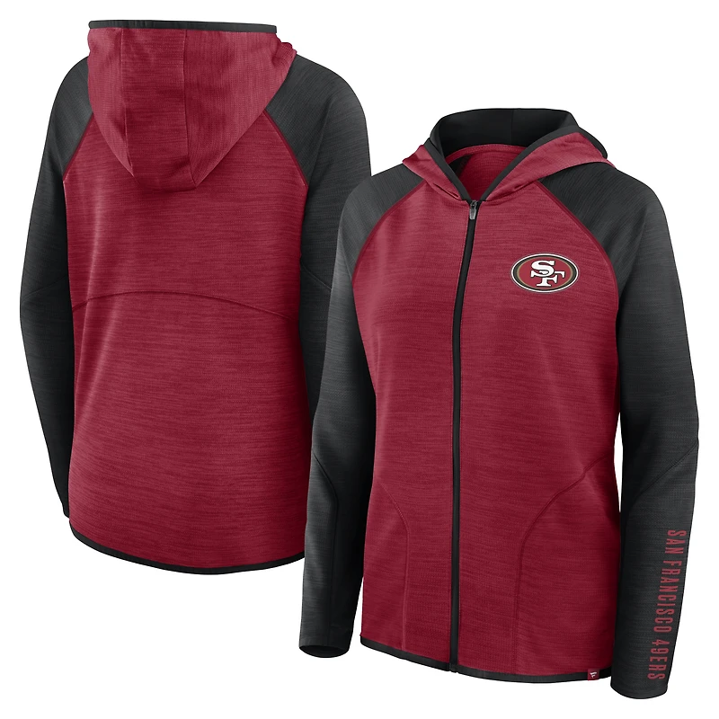 Women's Fanatics Scarlet/Black San Francisco 49ers Redzone End Around Pass Raglan Full-Zip Hoodie