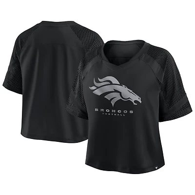 Women's Fanatics Denver Broncos Oversized Raglan V-Neck Blackout Fashion Jersey