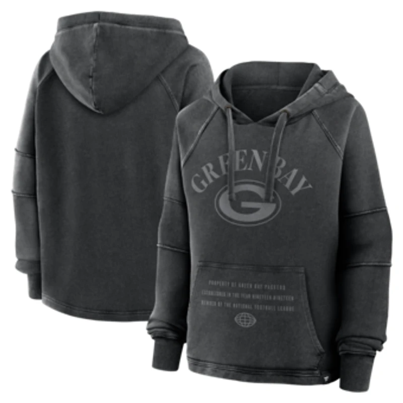 Women's Fanatics Black Green Bay Packers Oversized Raglan Gridiron Hoodie