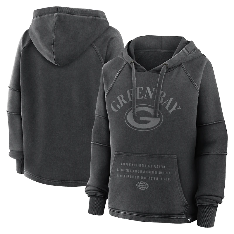Women's Fanatics Black Green Bay Packers Oversized Raglan Gridiron Hoodie