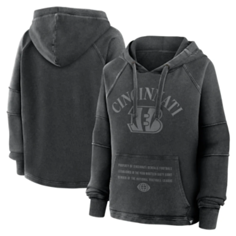Women's Fanatics Black Cincinnati Bengals Oversized Raglan Gridiron Hoodie