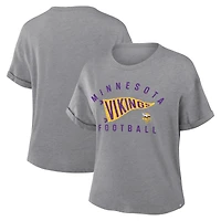 Women's Fanatics Heather Gray Minnesota Vikings Pennant Wave Tribute Tri-Blend Boxy T-Shirt