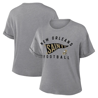 Women's Fanatics Heather Gray New Orleans Saints Pennant Wave Tribute Tri-Blend Boxy T-Shirt