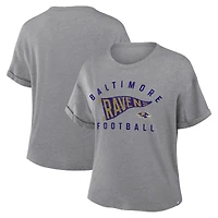 Women's Fanatics Heather Gray Baltimore Ravens Pennant Wave Tribute Tri-Blend Boxy T-Shirt