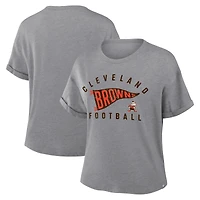 Women's Fanatics Heather Gray Cleveland Browns Pennant Wave Tribute Tri-Blend Boxy T-Shirt