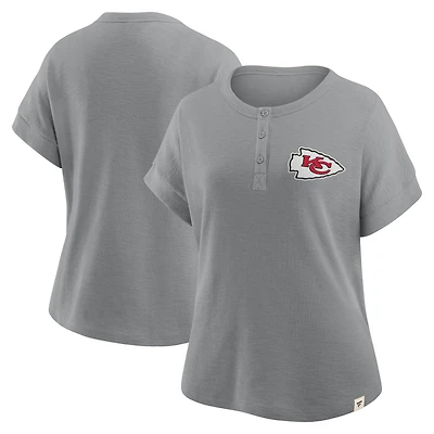 Women's Fanatics Heather Gray Kansas City Chiefs Oversized Hometown Premium Henley Shirt