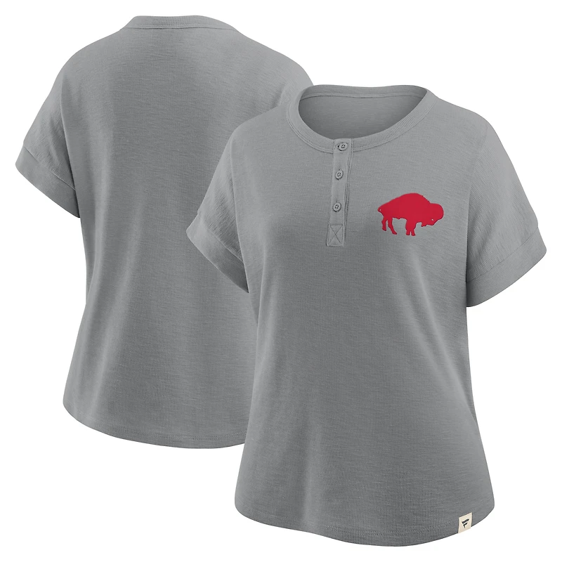 Women's Fanatics Heather Gray Buffalo Bills Oversized Hometown Premium Henley Shirt
