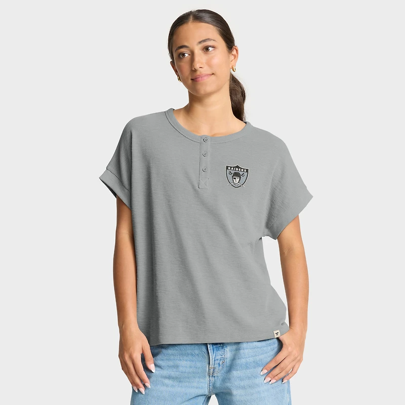 Women's Fanatics Heather Gray Las Vegas Raiders Oversized Hometown Premium Henley Shirt