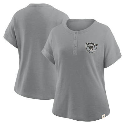 Women's Fanatics Heather Gray Las Vegas Raiders Oversized Hometown Premium Henley Shirt