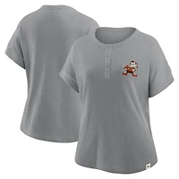 Women's Fanatics Heather Gray Cleveland Browns Oversized Hometown Premium Henley Shirt