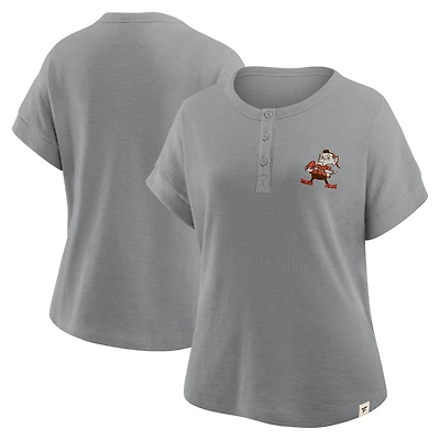 Women's Fanatics Heather Gray Cleveland Browns Oversized Hometown Premium Henley Shirt