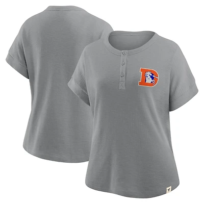Women's Fanatics Heather Gray Denver Broncos Oversized Hometown Premium Henley Shirt