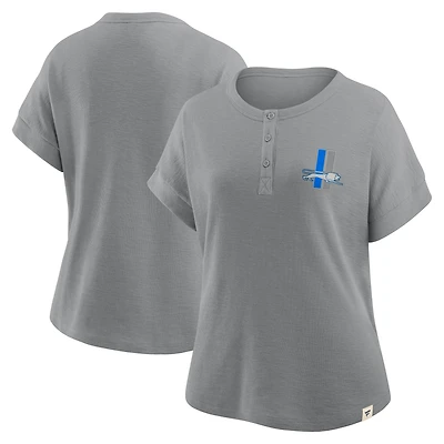 Women's Fanatics Heather Gray Detroit Lions Oversized Hometown Premium Henley Shirt