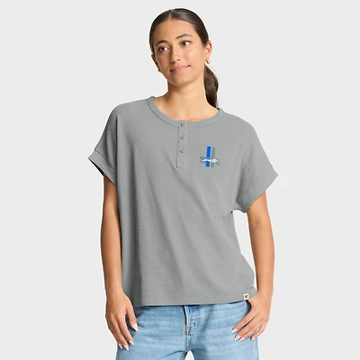 Women's Fanatics Heather Gray Detroit Lions Oversized Hometown Premium Henley Shirt