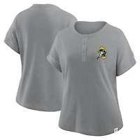 Women's Fanatics Heather Gray Green Bay Packers Oversized Hometown Premium Henley Shirt