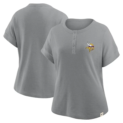 Women's Fanatics Heather Gray Minnesota Vikings Oversized Hometown Premium Henley Shirt