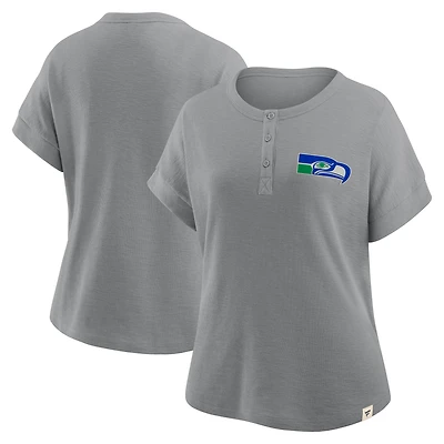 Women's Fanatics Heather Gray Seattle Seahawks Oversized Hometown Premium Henley Shirt
