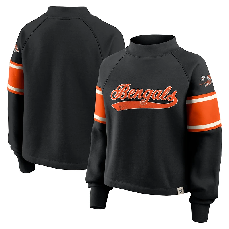 Women's Fanatics Black Cincinnati Bengals Oversized Hometown Toss Sweep Mock Neck Pullover