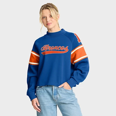 Women's Fanatics Royal Denver Broncos Oversized Hometown Toss Sweep Mock Neck Pullover
