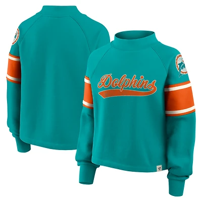 Women's Fanatics Aqua Miami Dolphins Oversized Hometown Toss Sweep Mock Neck Pullover