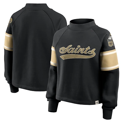 Women's Fanatics Black New Orleans Saints Oversized Hometown Toss Sweep Mock Neck Pullover