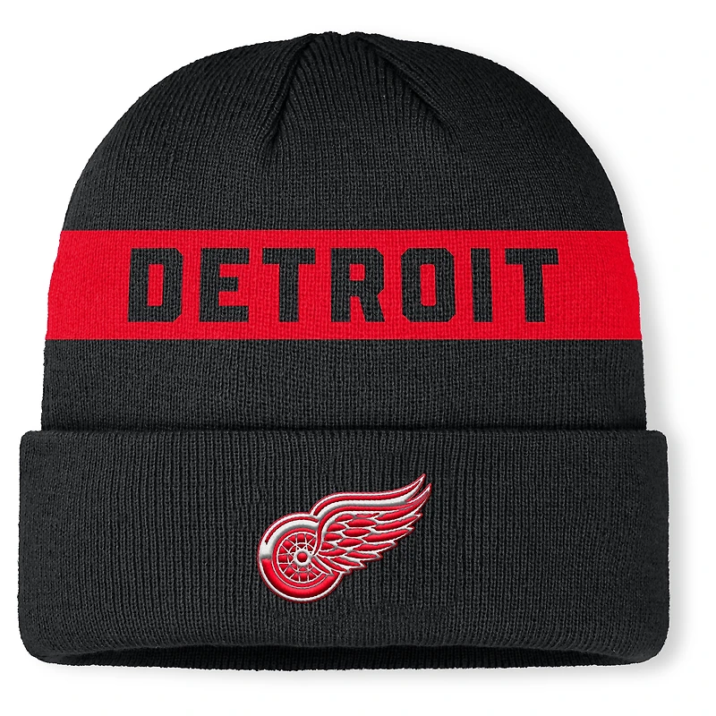 Men's Fanatics Black Detroit Red Wings Authentic Pro Rink Cuffed Knit Hat