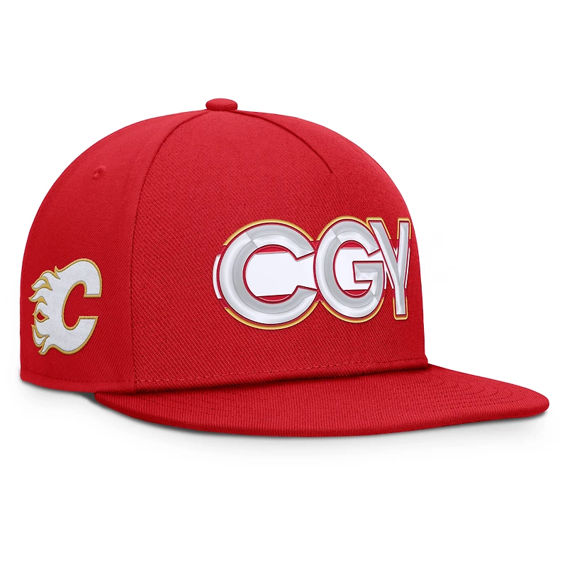 Men's Fanatics Red Calgary Flames Authentic Pro Rink Team Code Snapback Hat