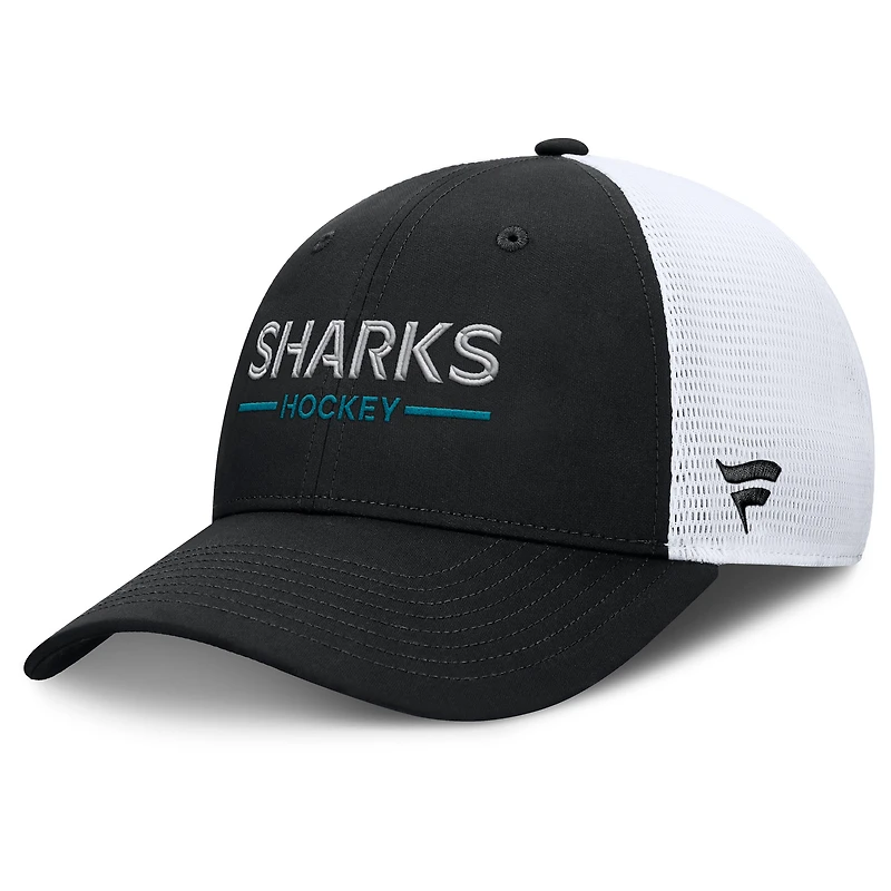 Men's Fanatics Black/White San Jose Sharks Authentic Pro Rink Lockup Adjustable Trucker Hat