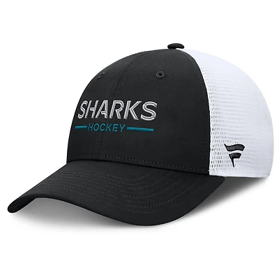 Men's Fanatics Black/White San Jose Sharks Authentic Pro Rink Lockup Adjustable Trucker Hat