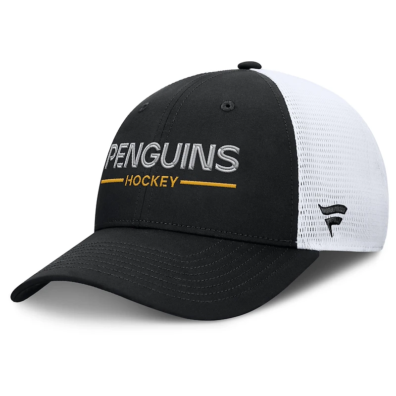 Men's Fanatics Black/White Pittsburgh Penguins Authentic Pro Rink Lockup Adjustable Trucker Hat